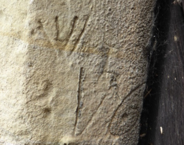VV mark on tower's west doorway